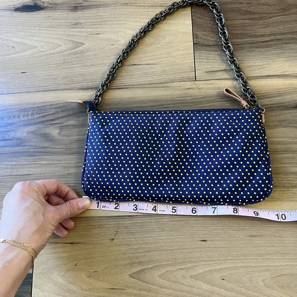 J Crew Silk Purse With Chain Strap Blue Polka Dots NWOT Going Out Date Night - Picture 6 of 12